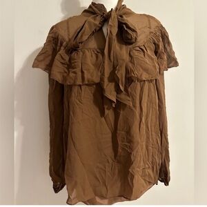 J. Crew Brown Women's Blouse with Bow Detail